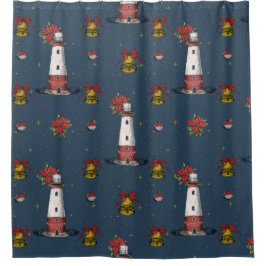 Nautische kerst Kust Vuurtoren Patroon Douchegordijn