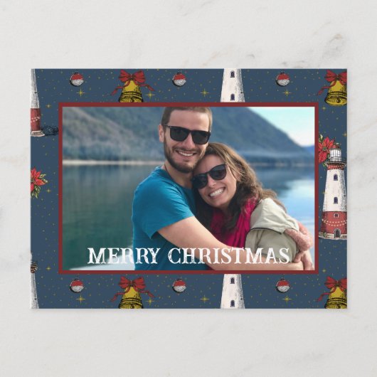 Nautische kerst Kust Vuurtoren Patroon Feestdagenkaart (Voorkant)