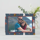 Nautische kerst Kust Vuurtoren Patroon Feestdagenkaart (Staand voorkant)