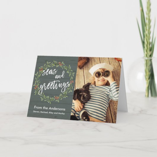 Nautische kerst met uw foto feestdagen kaart (Voorkant)