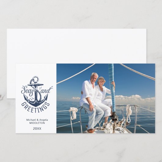 Nautische kerst ZEEEN EN GROETJES Ankerfoto Feestdagenkaart (Voorkant / Achterkant)
