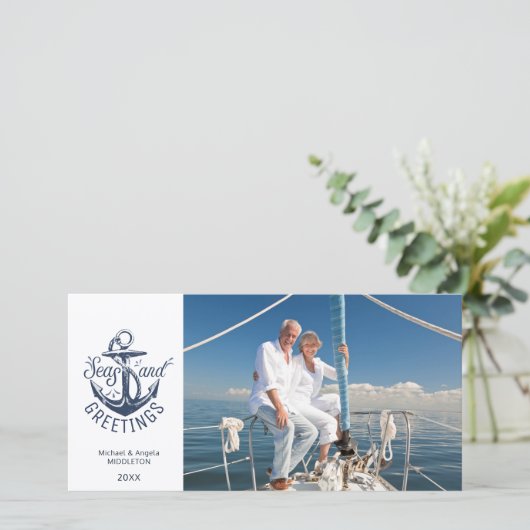Nautische kerst ZEEEN EN GROETJES Ankerfoto Feestdagenkaart (Staand voorkant)