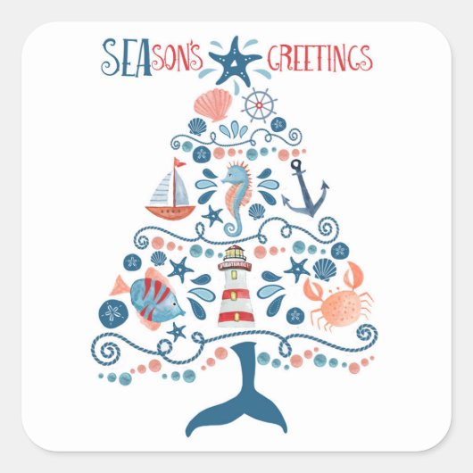 Nautische kerstgroet Kerstboom Vierkante Sticker (Voorkant)