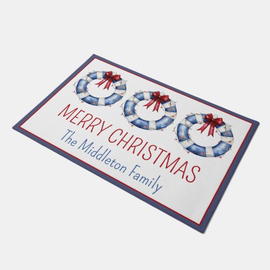 Nautische kerstleven bewaarders met bogen deurmat (Schuin)