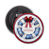 Nautische Kerstman Life Preserver met boog Button Flesopener (Voorkant)