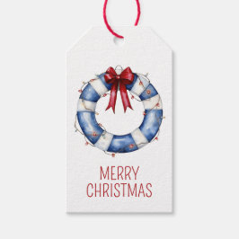 Nautische Kerstman Life Preserver met boog Cadeaulabel