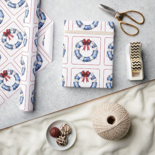 Nautische Kerstman Life Preserver met boog Cadeaupapier (Crafts)