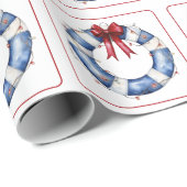 Nautische Kerstman Life Preserver met boog Cadeaupapier (Rol Hoek)