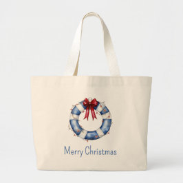 Nautische Kerstman Life Preserver met boog Grote Tote Bag