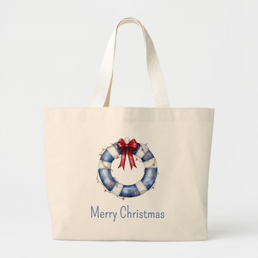 Nautische Kerstman Life Preserver met boog Grote Tote Bag (Voorkant)