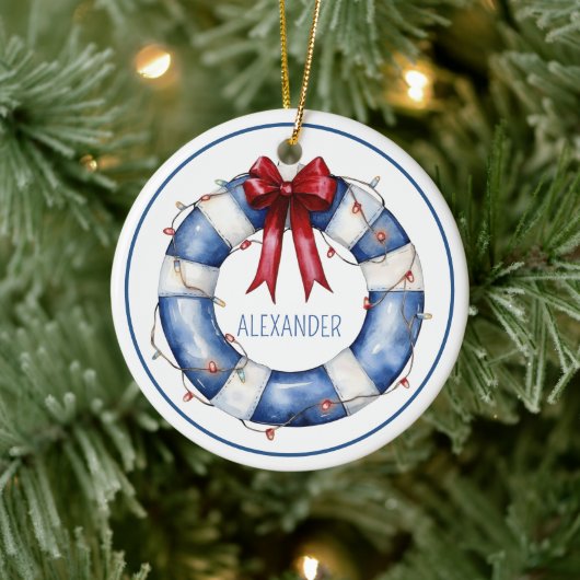 Nautische Kerstman Life Preserver met boog Keramisch Ornament (Boom)