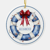 Nautische Kerstman Life Preserver met boog Keramisch Ornament (Voorkant)