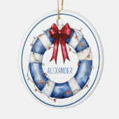 Nautische Kerstman Life Preserver met boog Keramisch Ornament (Links)