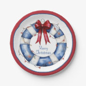 Nautische Kerstman Life Preserver met boog Papieren Bordje (Voorkant)