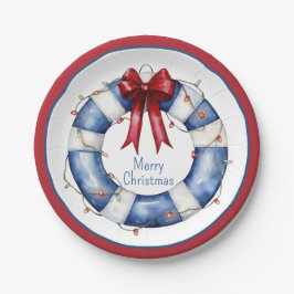 Nautische Kerstman Life Preserver met boog Papieren Bordje