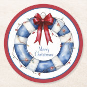 Nautische Kerstman Life Preserver met boog Ronde Kartonnen Onderzetter (Voorkant)