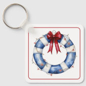 Nautische Kerstman Life Preserver met boog Sleutelhanger (Voorkant)