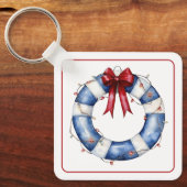 Nautische Kerstman Life Preserver met boog Sleutelhanger (Voorkant)