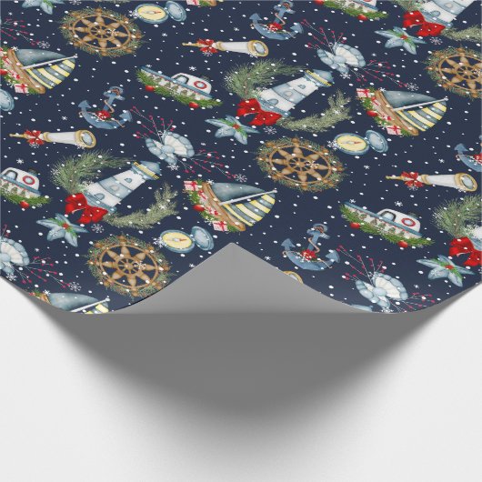 Nautische Kerstmis Cadeaupapier (Hoek)