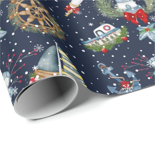 Nautische Kerstmis Cadeaupapier (Rol Hoek)