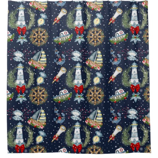 Nautische Kerstmis Douchegordijn (Voorkant)