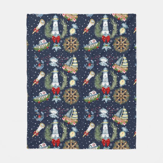 Nautische Kerstmis Fleece Deken (Voorkant)