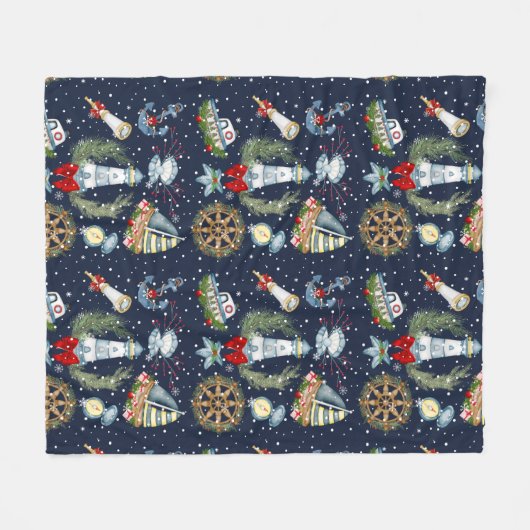 Nautische Kerstmis Fleece Deken (Voorkant (Horizontaal))
