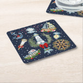 Nautische Kerstmis Kartonnen Onderzetters (Schuin)