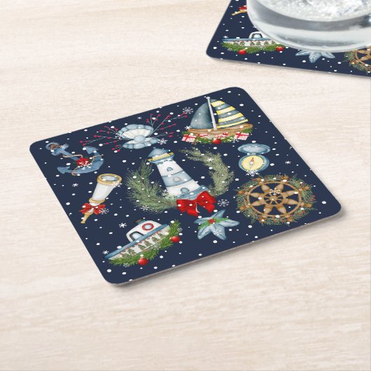 Nautische Kerstmis Kartonnen Onderzetters (Schuin)