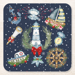 Nautische Kerstmis Kartonnen Onderzetters