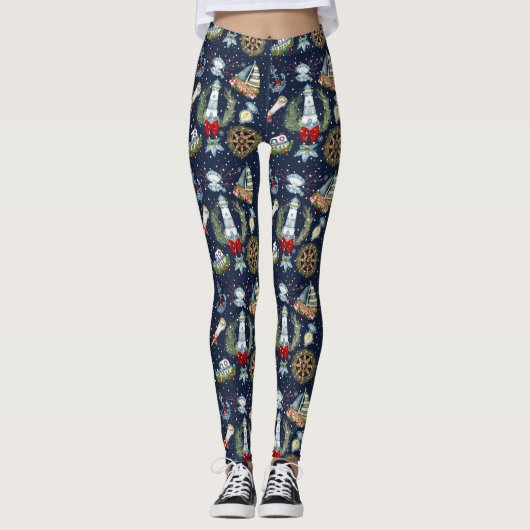 Nautische Kerstmis Leggings (Voorkant)