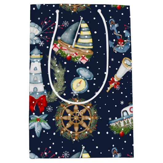 Nautische Kerstmis Medium Cadeauzakje (Voorkant)