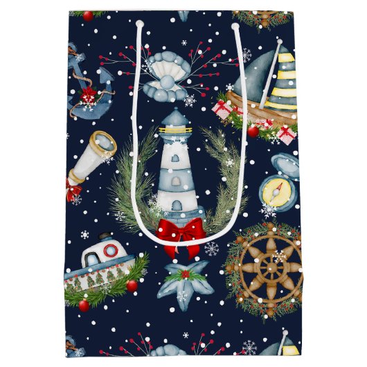 Nautische Kerstmis Medium Cadeauzakje (Achterkant)