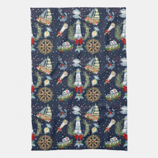 Nautische Kerstmis Theedoek (Verticaal)