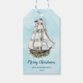 Nautische Kerstmis Waterverf Zeilschip Cadeaulabel (Voorkant)