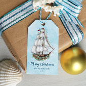Nautische Kerstmis Waterverf Zeilschip Cadeaulabel