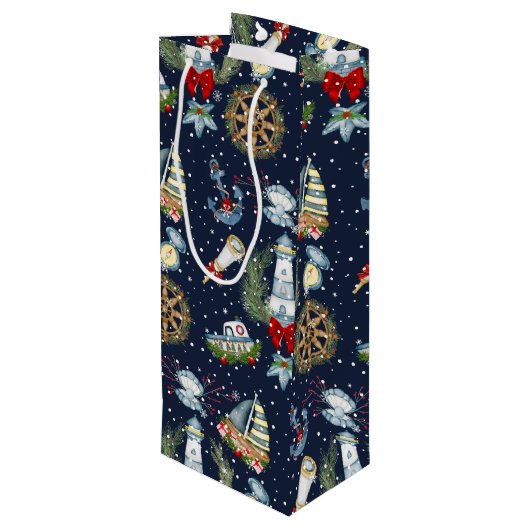 Nautische Kerstmis Wijn Cadeautas (Achterkant Gekanteld)