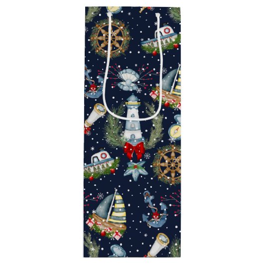 Nautische Kerstmis Wijn Cadeautas (Voorkant)
