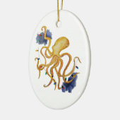 Nautische kerstoctopus met snaarfee-licht keramisch ornament (Links)