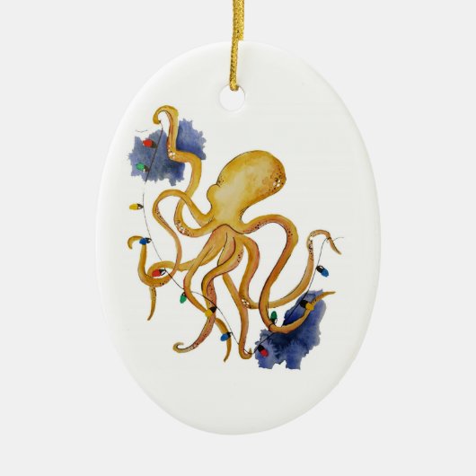 Nautische kerstoctopus met snaarfee-licht keramisch ornament (Voorkant)