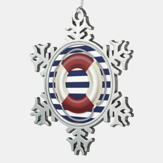 Nautische kerstversiering Pewter Lifesaver Tin Sneeuwvlok Ornament (Rechts)