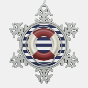 Nautische kerstversiering Pewter Lifesaver Tin Sneeuwvlok Ornament
