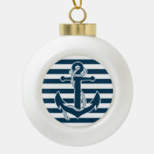 Nautische kerstversieringen blazen met anker keramische bal ornament (Voorkant)