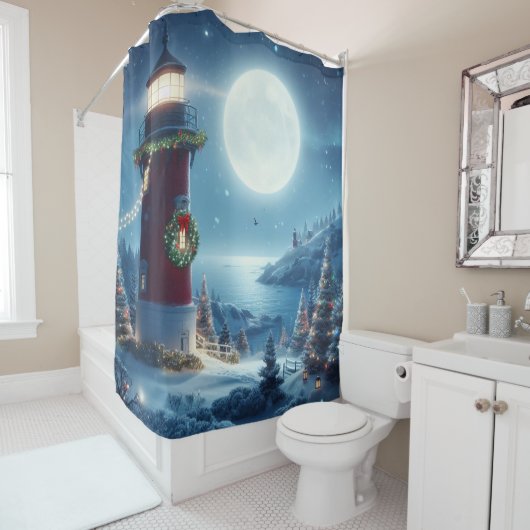 Nautische Kerstvuurtoren Douchegordijn (In situ)