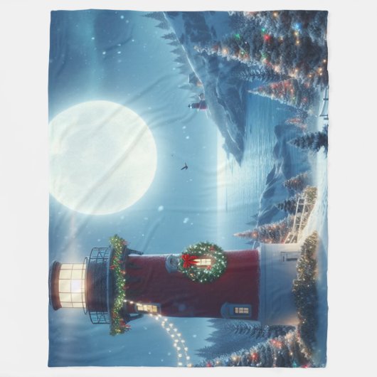 Nautische Kerstvuurtoren Fleece Deken (Voorkant)