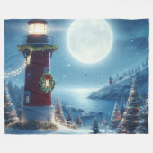 Nautische Kerstvuurtoren Fleece Deken (Voorkant (Horizontaal))
