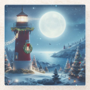 Nautische Kerstvuurtoren Glazen Onderzetter