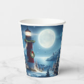 Nautische Kerstvuurtoren Papieren Bekers (Achterkant)