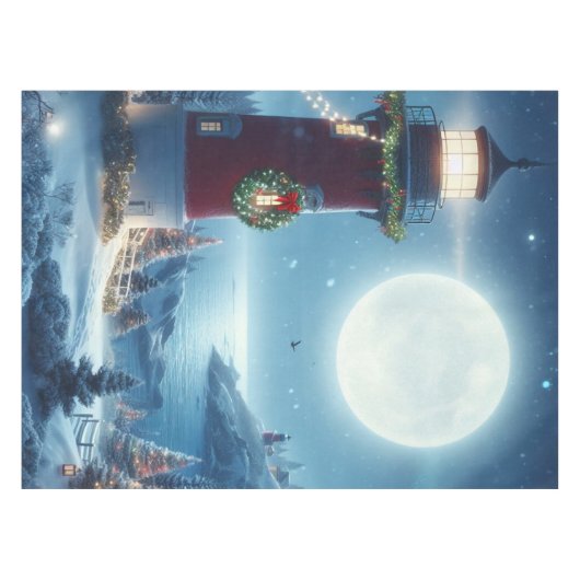 Nautische Kerstvuurtoren Tafelkleed (Voorkant (Horizontaal))