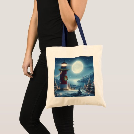 Nautische Kerstvuurtoren Tote Bag (Voorkant (product))
